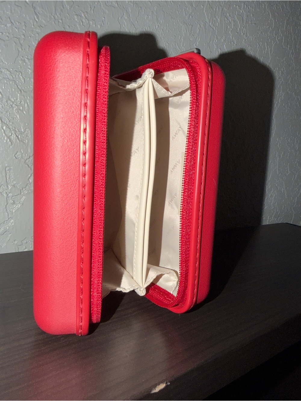 Away Red Hard Shell Mini Purse/makeup case with Ribbed Design. Red - Picture 2 of 4